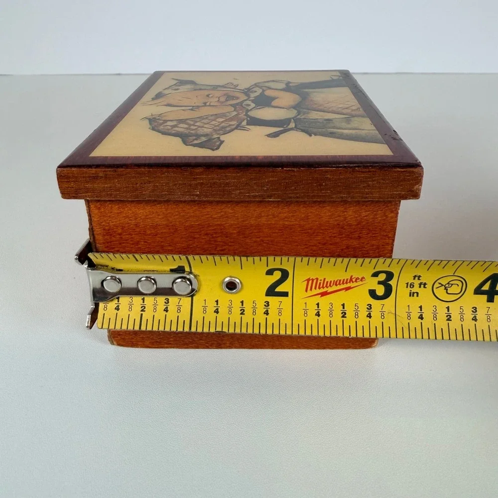 Vintage Wooden Music Box‎ with Hummel Illustration Hinged Lid little girls